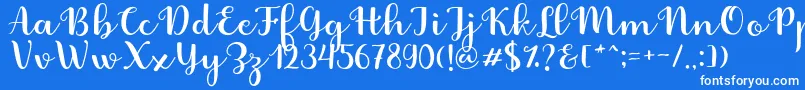 Fonte Fabitha Script – fontes brancas em um fundo azul