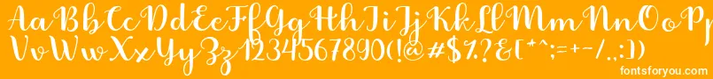 Fabitha Script-Schriftart – Weiße Schriften auf orangefarbenem Hintergrund