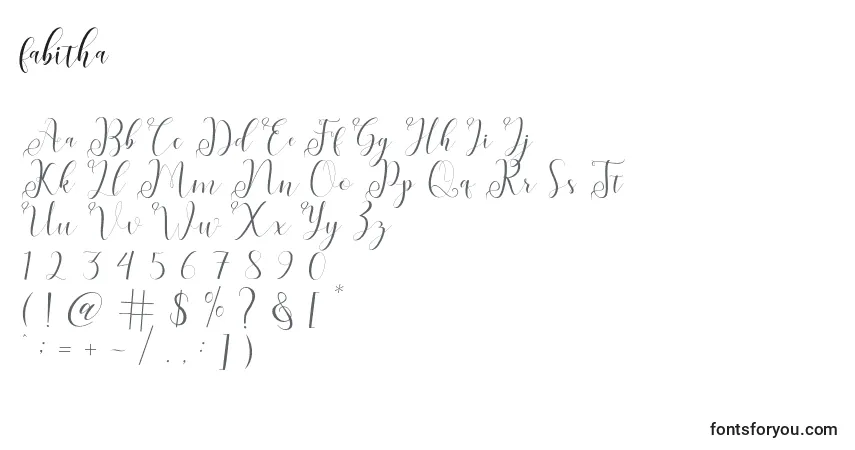 Czcionka Fabitha – alfabet, cyfry, specjalne znaki