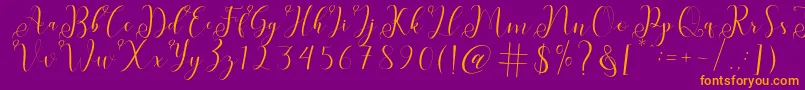 fabitha-Schriftart – Orangefarbene Schriften auf violettem Hintergrund