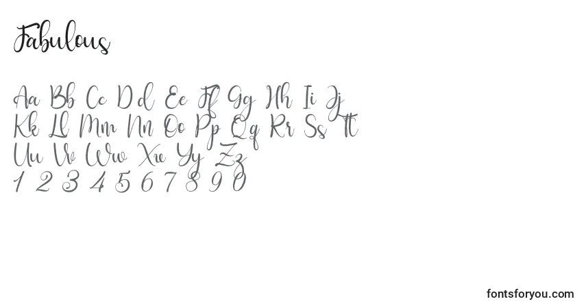 Schriftart Fabulous (126296) – Alphabet, Zahlen, spezielle Symbole