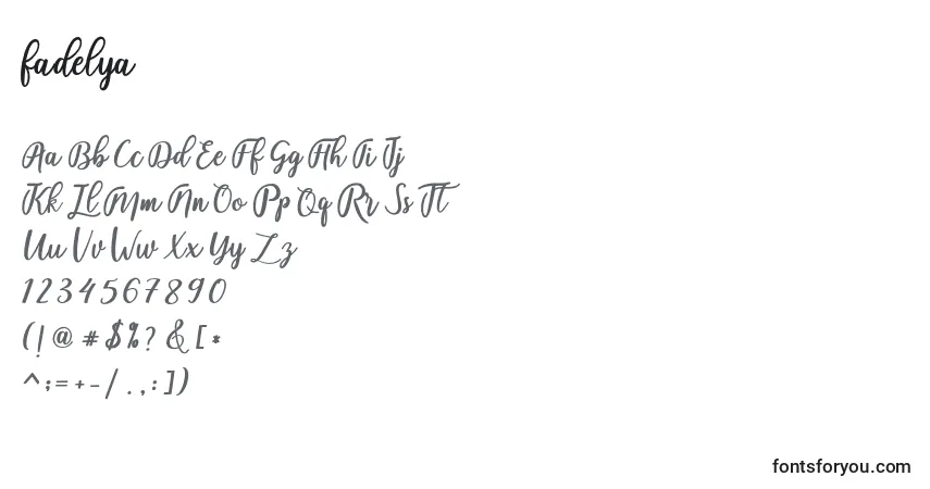 Schriftart Fadelya – Alphabet, Zahlen, spezielle Symbole