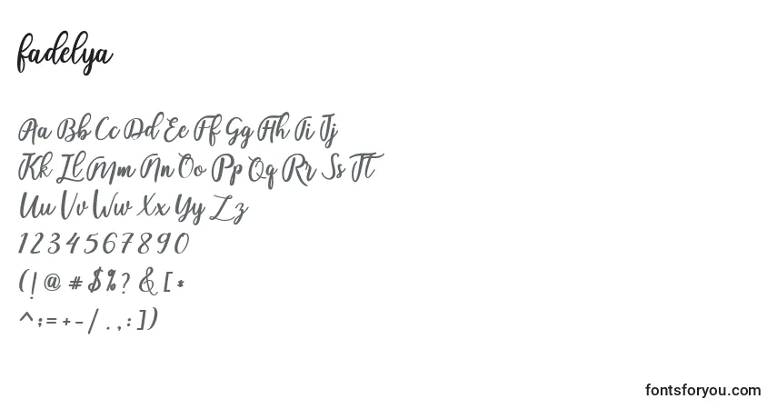 Schriftart Fadelya (126305) – Alphabet, Zahlen, spezielle Symbole