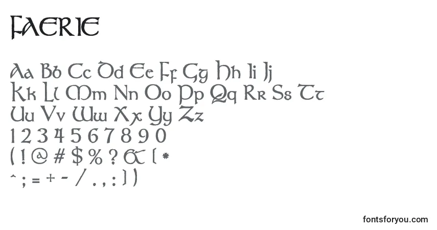 A fonte FAERIE (126307) – alfabeto, números, caracteres especiais