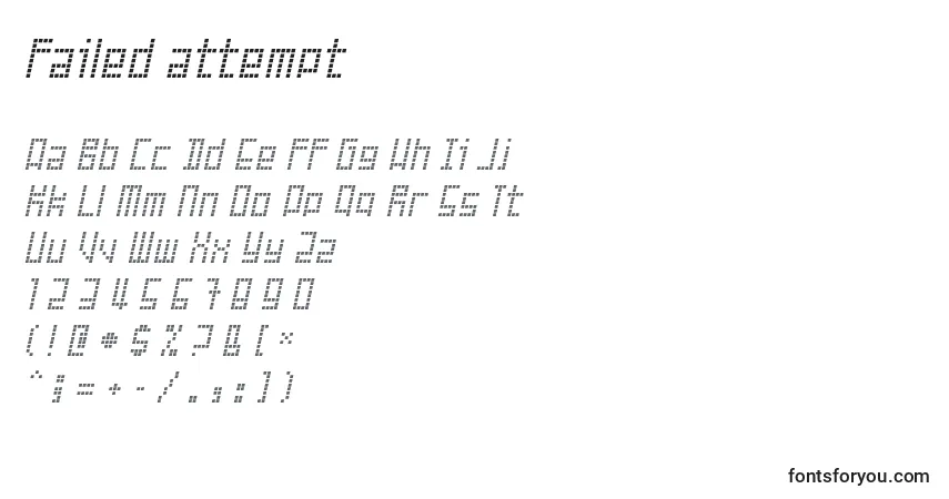 Czcionka Failed attempt – alfabet, cyfry, specjalne znaki