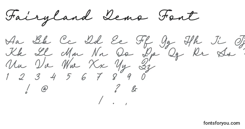 Czcionka Fairyland Demo Font – alfabet, cyfry, specjalne znaki