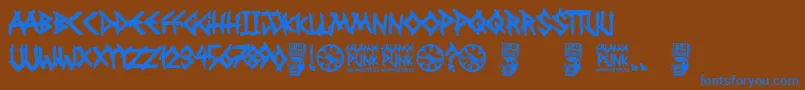 Falange Punk-Schriftart – Blaue Schriften auf braunem Hintergrund