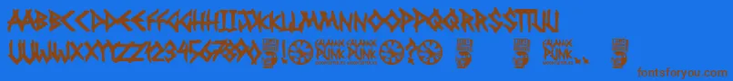 Falange Punk-Schriftart – Braune Schriften auf blauem Hintergrund