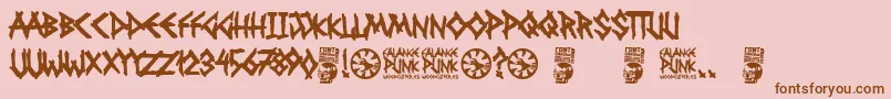 Falange Punk-Schriftart – Braune Schriften auf rosa Hintergrund