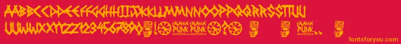 フォントFalange Punk – 赤い背景にオレンジの文字