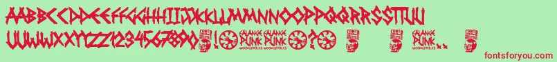 Falange Punk-Schriftart – Rote Schriften auf grünem Hintergrund