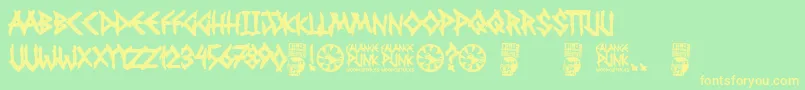 Fonte Falange Punk – fontes amarelas em um fundo verde