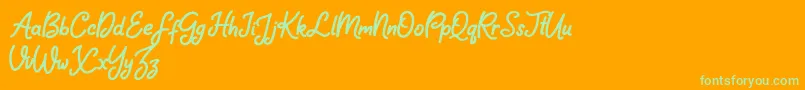 Falling Button-Schriftart – Grüne Schriften auf orangefarbenem Hintergrund