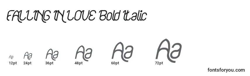 Größen der Schriftart FALLING IN LOVE Bold Italic