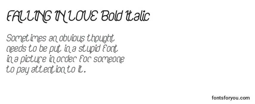 Überblick über die Schriftart FALLING IN LOVE Bold Italic
