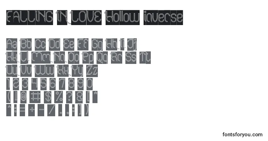 FALLING IN LOVE Hollow inverse Font – alphabet, numbers, special characters