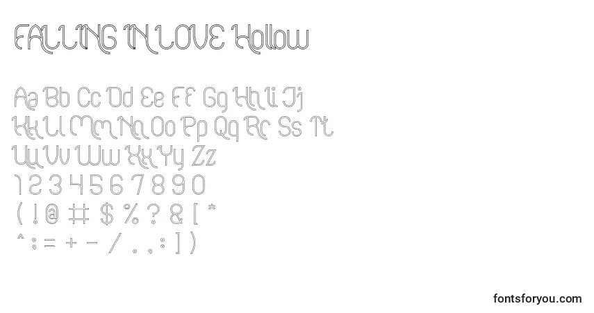 FALLING IN LOVE Hollow Font – alphabet, numbers, special characters