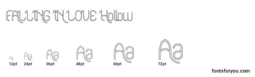 FALLING IN LOVE Hollow Font Sizes