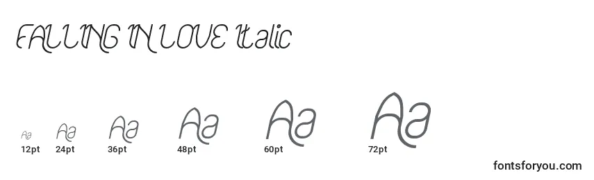 Größen der Schriftart FALLING IN LOVE Italic