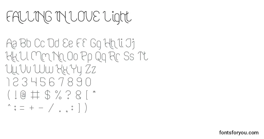 FALLING IN LOVE Light Font – alphabet, numbers, special characters