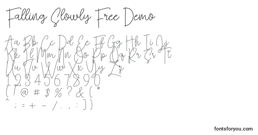 Шрифт Falling Slowly Free Demo – алфавит, цифры, специальные символы