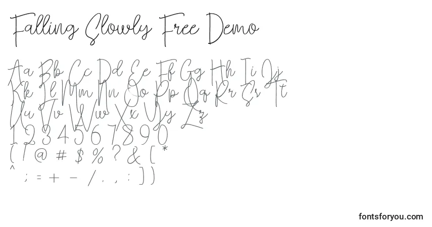 A fonte Falling Slowly Free Demo (126344) – alfabeto, números, caracteres especiais