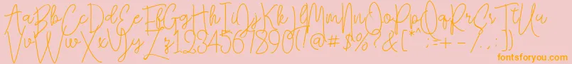 Falling Slowly Free Demo-Schriftart – Orangefarbene Schriften auf rosa Hintergrund