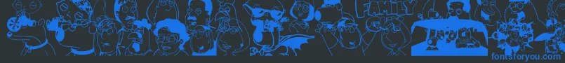 Czcionka FAMILY GUY GIGGITY – niebieskie czcionki na czarnym tle