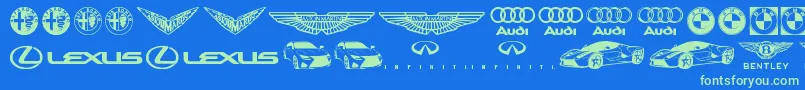 Czcionka Famous Car 1 – zielone czcionki na niebieskim tle