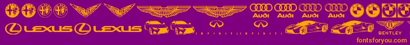 Famous Car 1-Schriftart – Orangefarbene Schriften auf violettem Hintergrund