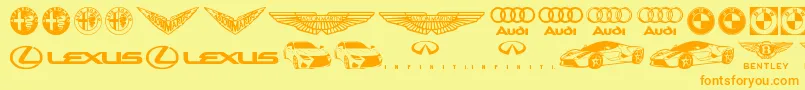 Famous Car 1-Schriftart – Orangefarbene Schriften auf gelbem Hintergrund