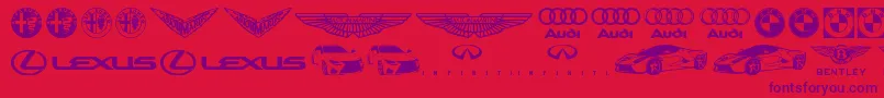 Famous Car 1-fontti – violetit fontit punaisella taustalla