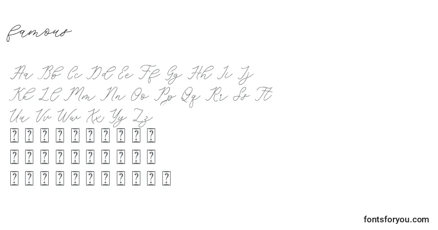 Schriftart Famous (126357) – Alphabet, Zahlen, spezielle Symbole
