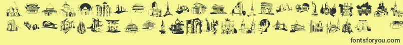 Fonte FamousBuildings – fontes pretas em um fundo amarelo