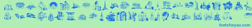 Fonte FamousBuildings – fontes azuis em um fundo verde