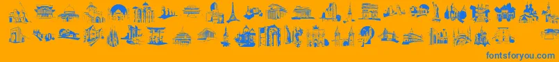 FamousBuildings Font – Blue Fonts on Orange Background