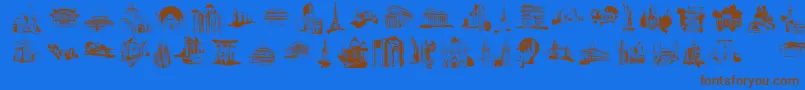 FamousBuildings Font – Brown Fonts on Blue Background