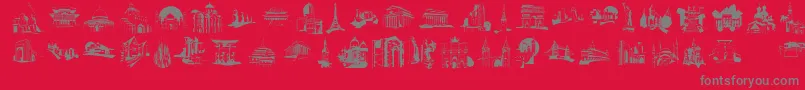 FamousBuildings-Schriftart – Graue Schriften auf rotem Hintergrund