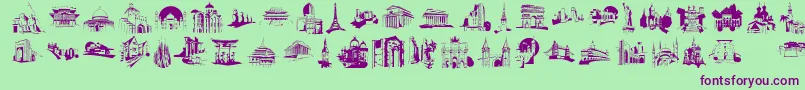 Czcionka FamousBuildings – fioletowe czcionki na zielonym tle