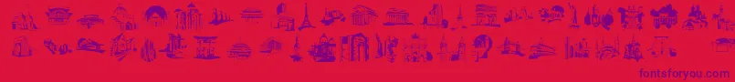 FamousBuildings-Schriftart – Violette Schriften auf rotem Hintergrund