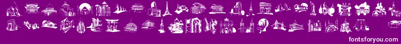 FamousBuildings-Schriftart – Weiße Schriften auf violettem Hintergrund