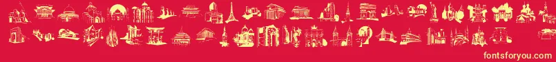 Fonte FamousBuildings – fontes amarelas em um fundo vermelho