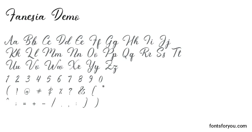 Schriftart Fanesia Demo – Alphabet, Zahlen, spezielle Symbole