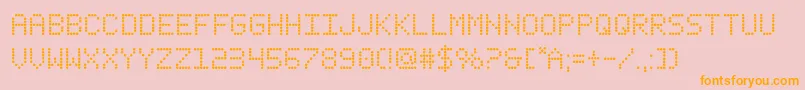 fanfareticker-Schriftart – Orangefarbene Schriften auf rosa Hintergrund