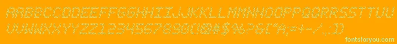 Fonte fanfareticker3dital – fontes verdes em um fundo laranja