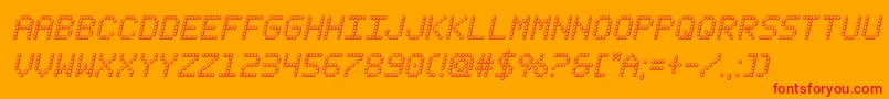 fanfareticker3dital-Schriftart – Rote Schriften auf orangefarbenem Hintergrund