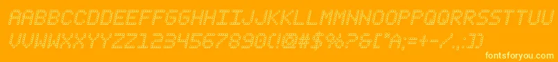 fanfareticker3dital-Schriftart – Gelbe Schriften auf orangefarbenem Hintergrund