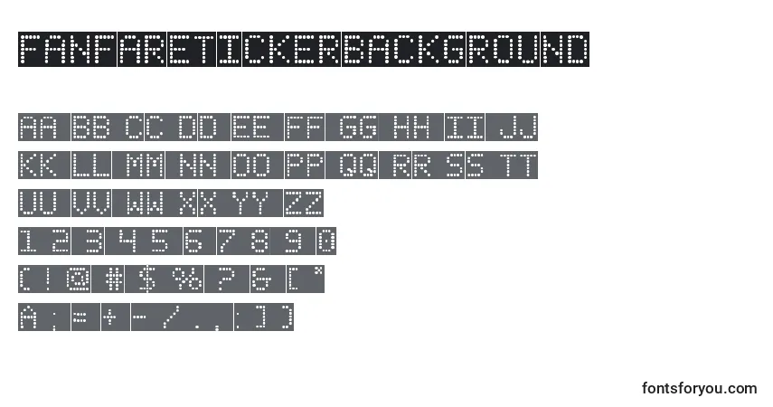 Czcionka Fanfaretickerbackground – alfabet, cyfry, specjalne znaki