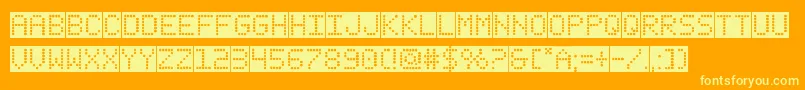 fanfaretickerbackground-fontti – keltaiset fontit oranssilla taustalla