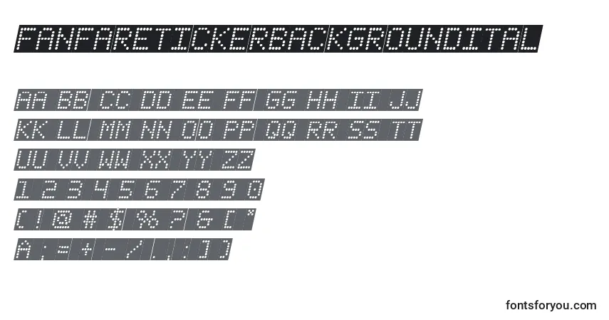 Fanfaretickerbackgroundital Font – alphabet, numbers, special characters